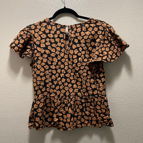 Who What Wear Floral Flower Peplum Short Sleeve Blouse Top Size Small - Picture 3 of 6